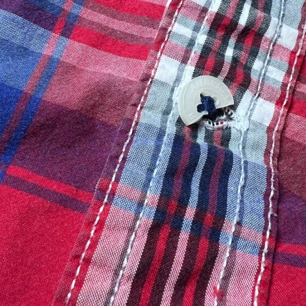 American Eagle Mens Size Short Sleeve Large Shirt Red Blue Plaid Vintage Fit‎
